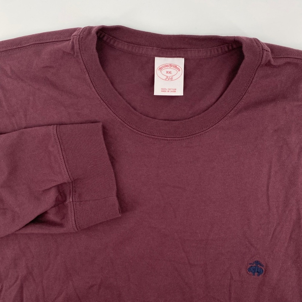 Brooks Brothers 346 T-Shirt Mens XXL Burgundy Long Sleeve Cotton Logo 7643
